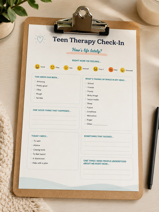 Teen Therapy Check-In Worksheet | Mental Health & Counseling Printable for Teens