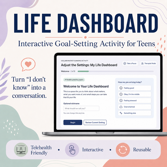 Life Dashboard | Interactive Teen Therapy Activity | Goal Setting and Self Reflection Tool | Telehealth Counseling Resource