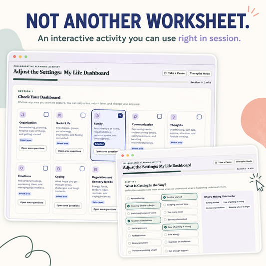 Life Dashboard | Interactive Teen Therapy Activity | Goal Setting and Self Reflection Tool | Telehealth Counseling Resource