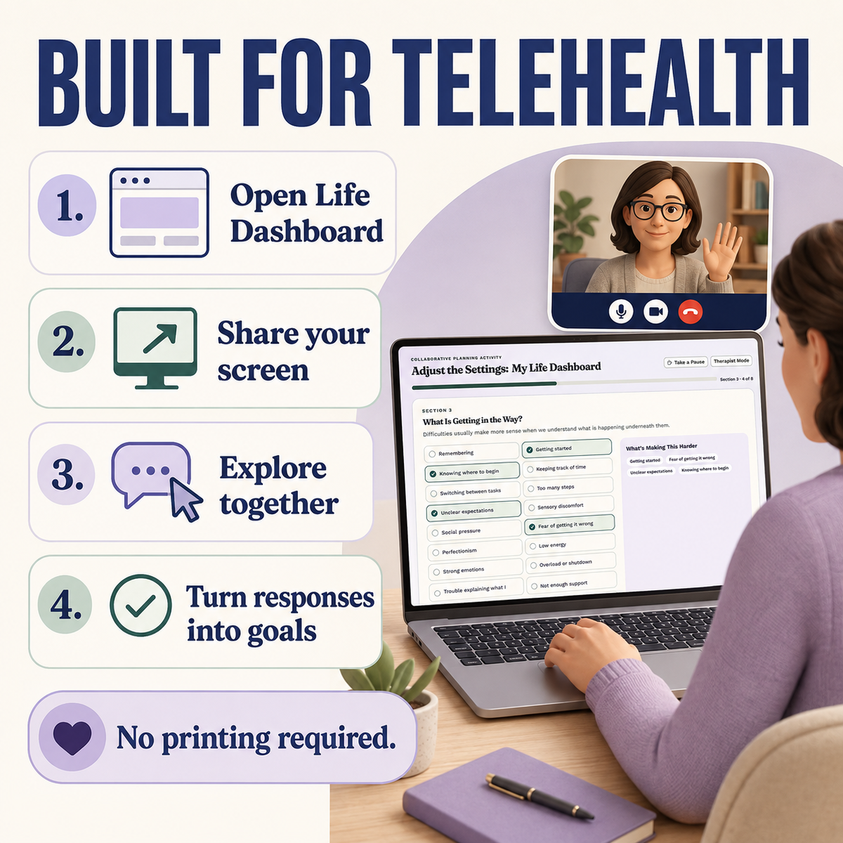 Life Dashboard | Interactive Teen Therapy Activity | Goal Setting and Self Reflection Tool | Telehealth Counseling Resource