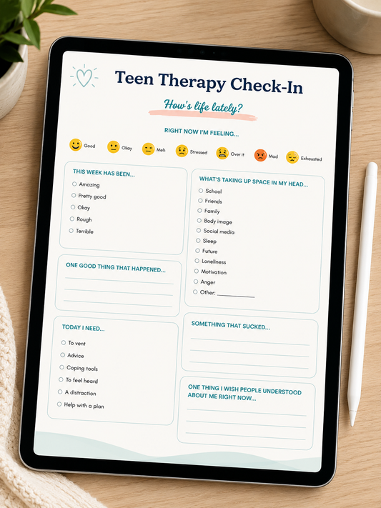 Teen Therapy Check-In Worksheet | Mental Health & Counseling Printable for Teens