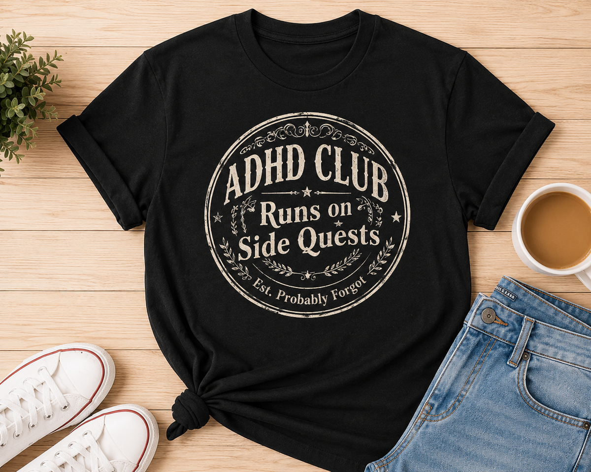 ADHD Club – Runs on Side Quests | Vintage Graphic Tee