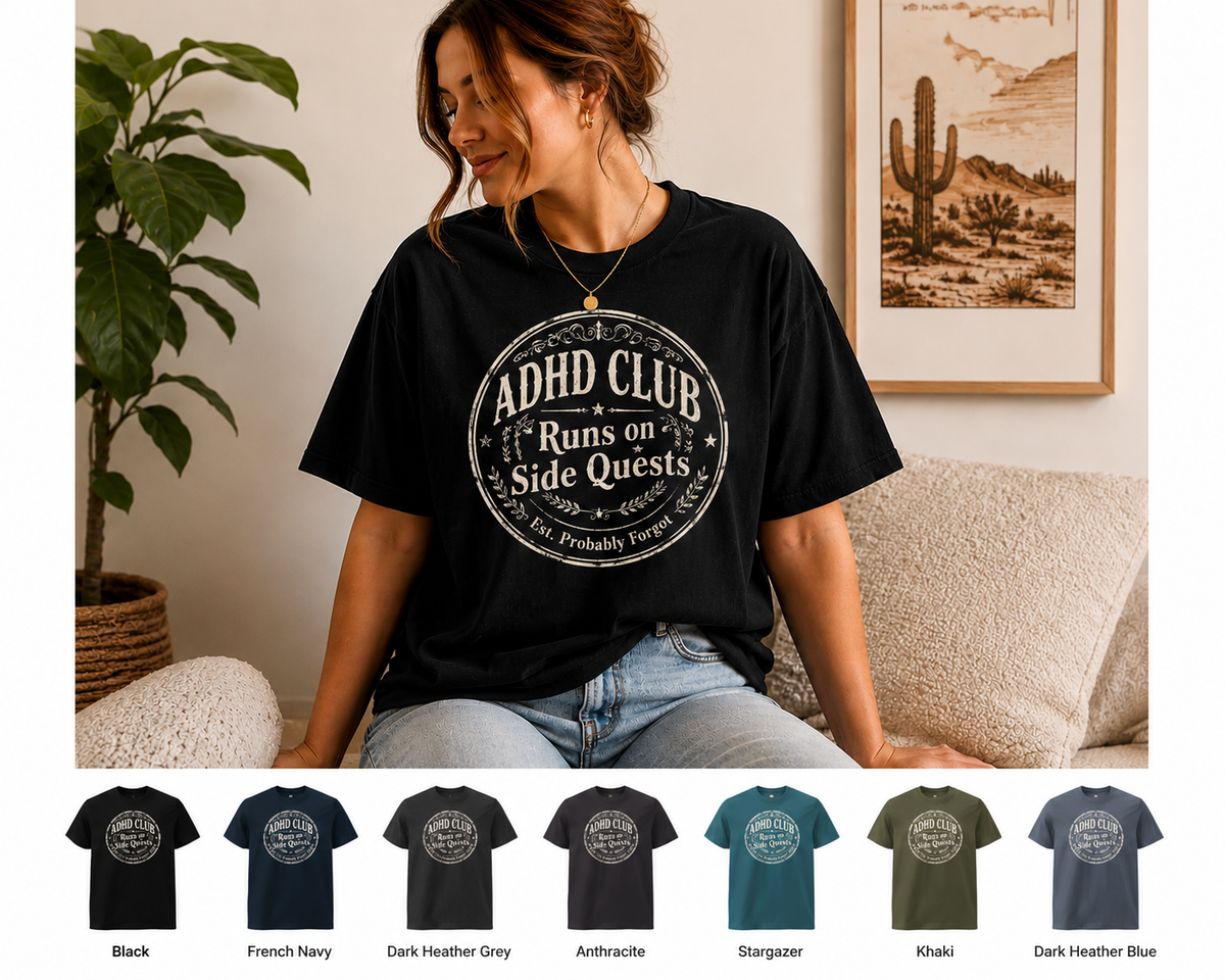 ADHD Club – Runs on Side Quests | Vintage Graphic Tee