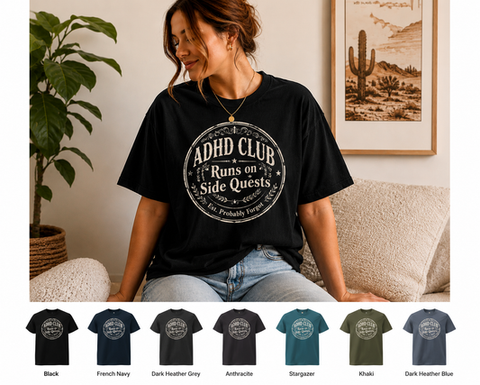 ADHD Club – Runs on Side Quests | Vintage Graphic Tee