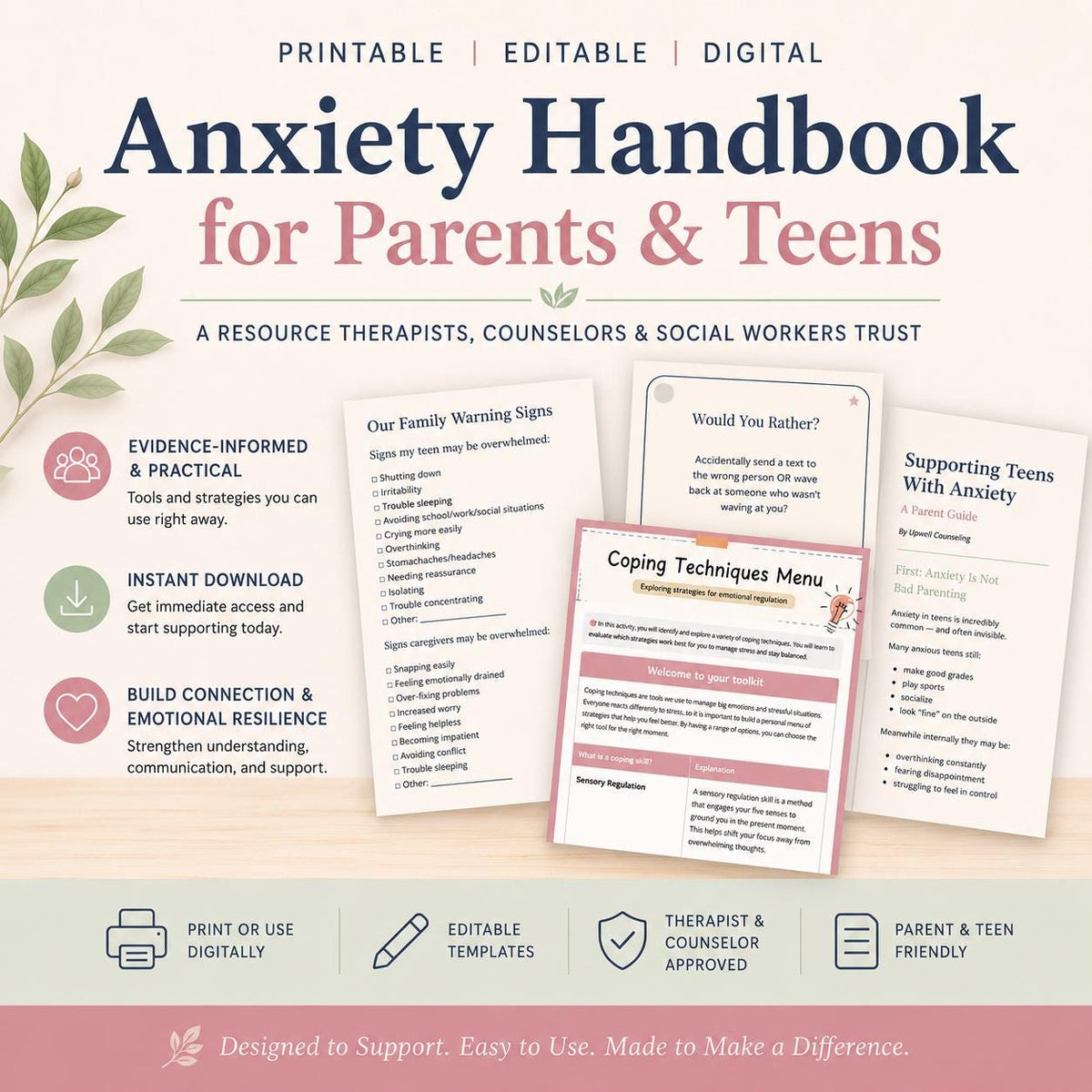 Anxiety Handbook for Parents & Teens | Coping Skills Activities (Digital Download)