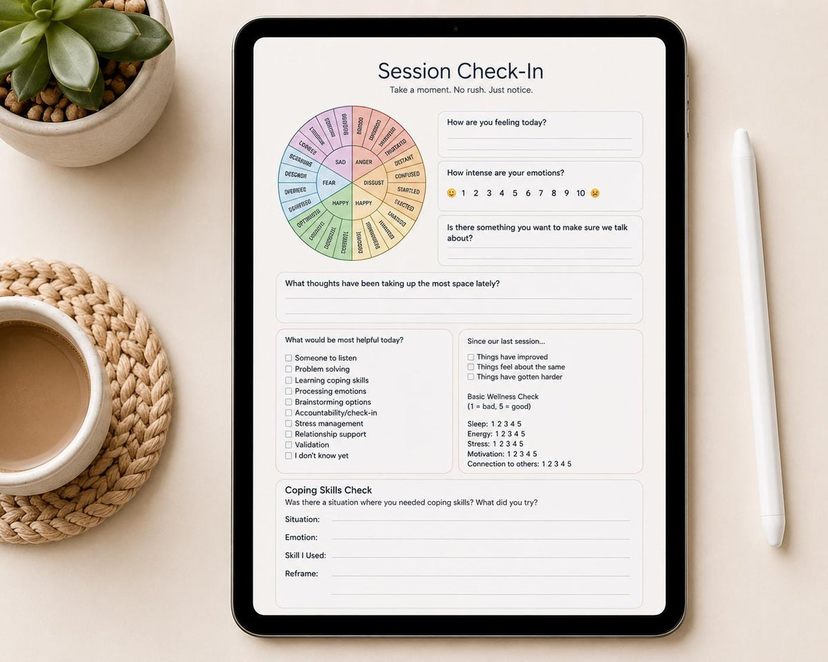 Therapy Session Check-In Worksheet | DBT Mental Health Intake Form (Digital Download)