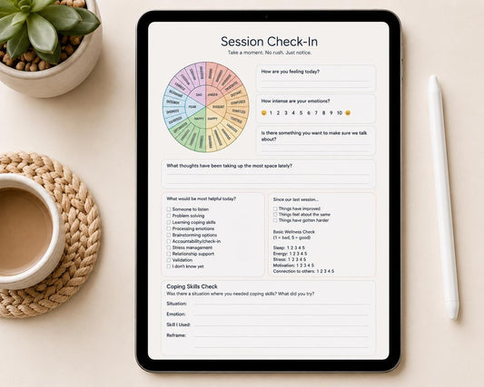 Therapy Session Check-In Worksheet | DBT Mental Health Intake Form (Digital Download)