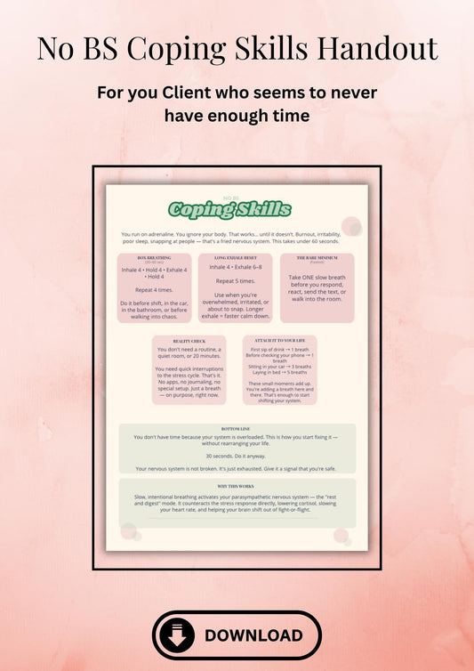 No BS Coping Skills Handout | Therapist Printable PDF (Digital Download)