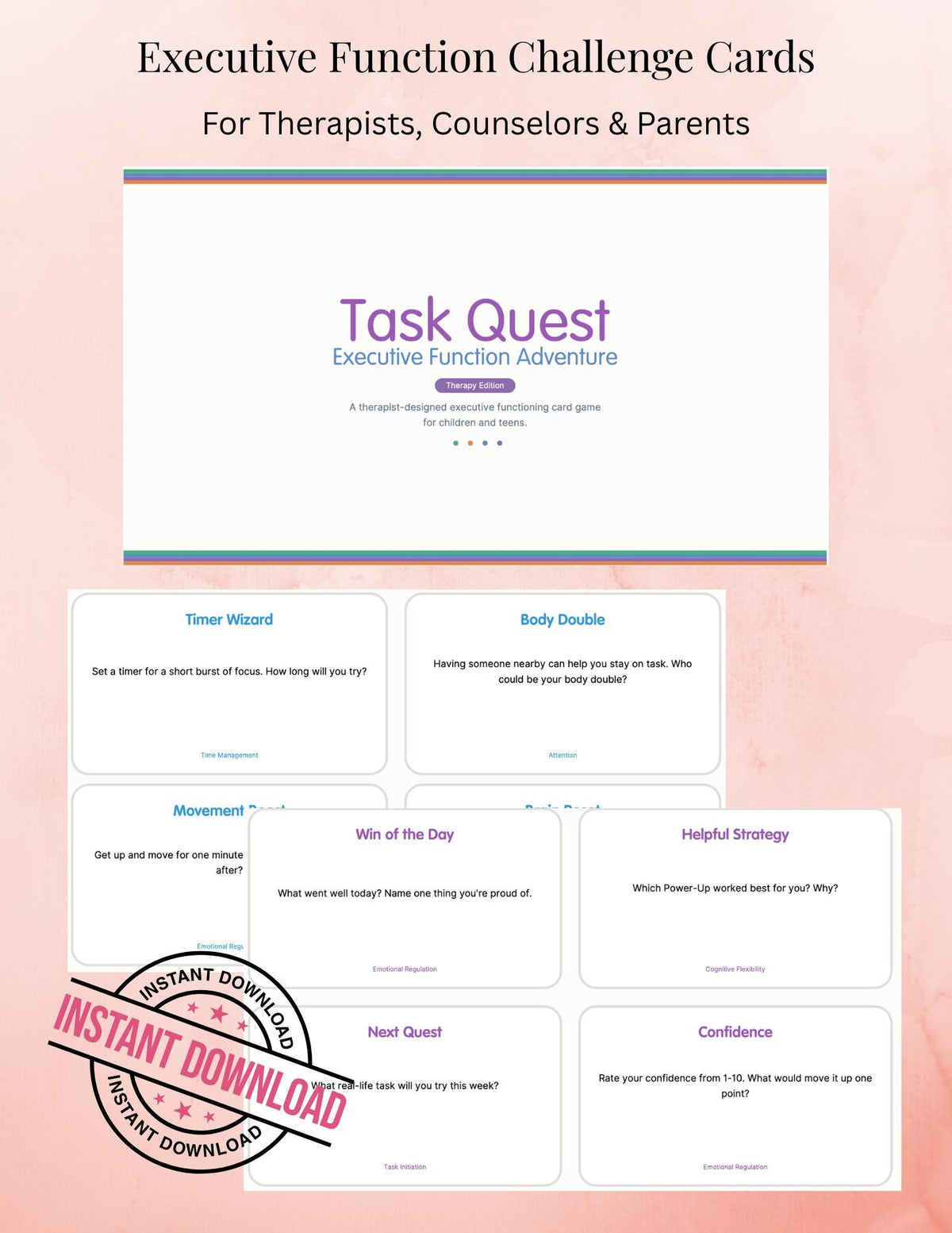 Task Quest Executive Function Game: ADHD Therapy Cards (Digital Download)