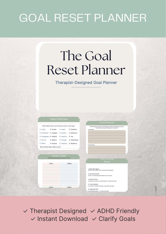 Therapist-Designed Goal Planner | ADHD Friendly Goal Setting Workbook (Digital Download)
