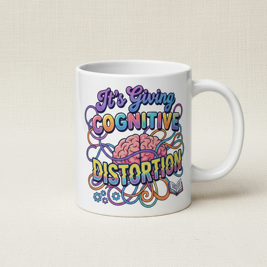 It's Giving Cognitive Distortion Mug — Linen Background